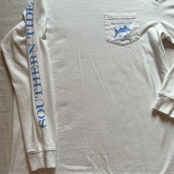 Southern Tide The Skipjack Long Sleeve Tee in Bright White/Carolina Blue, Size M - Picture 6 of 12
